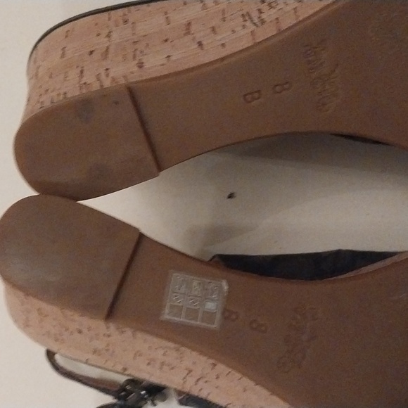 Coach Women's Sz 8B Ferry Black Sling Back Open Toe Sandal Wedge Monogram logo - Picture 7 of 7